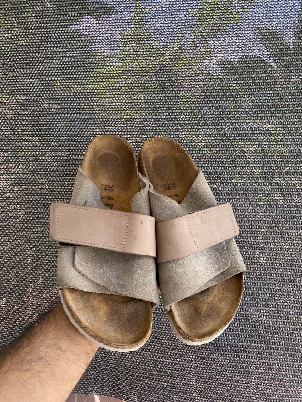 Birkenstock Kyoto Taupe Suede Leather Slide Sandals
